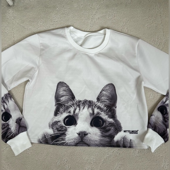 Mittlemeer Tops - Cat Crop Top Mittelmeer Vintage Design Kitty Kawaii Graphic Cute Casual Animal